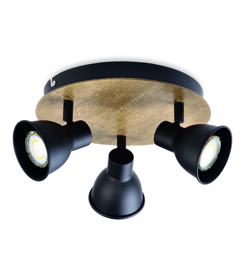 PLAFON MIKO NEGRO 3L GU10 MADERA